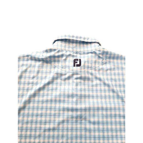FootJoy FJ men's Large Pocket Polo plaid blue white performance 3 button poly - Picture 3 of 7